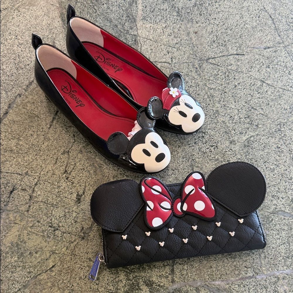 Disney Minnie Mouse Kids Shoes and Wallet Set - Black and Red